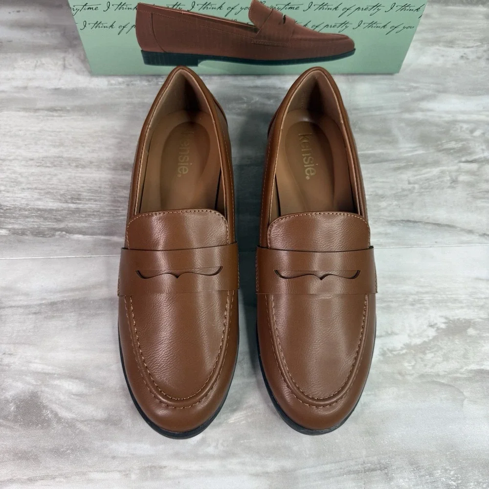 KENSIE Womens‎ Gitty Penny Loafer Slip on Casual Shoes Extra Padded Brown Sz 8.5